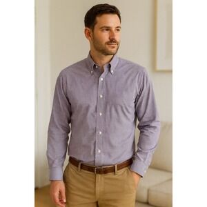 Lauren Ralph Lauren Purple Check Non Iron Button Down Dress‎ Shirt 17 1/2 34/35